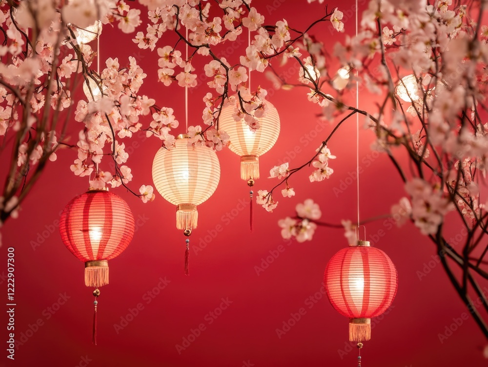 Fototapeta premium Red Lanterns Hanging from Tree