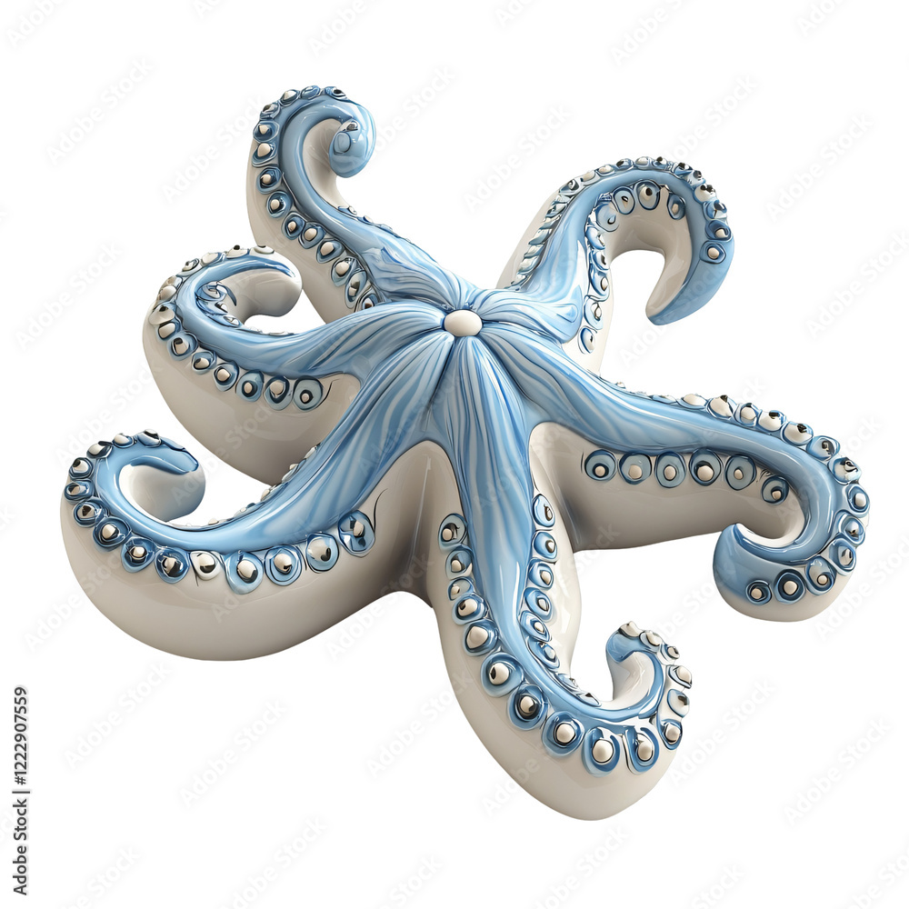 Fototapeta premium detailed ceramic starfish sculpture with intricate blue and white patterns, showcasing artistic craftsmanship