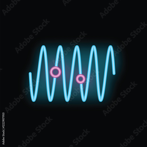 Neon illustration representing a sinusoid with two points highlighted in pink, useful for concepts like sound wave propagation