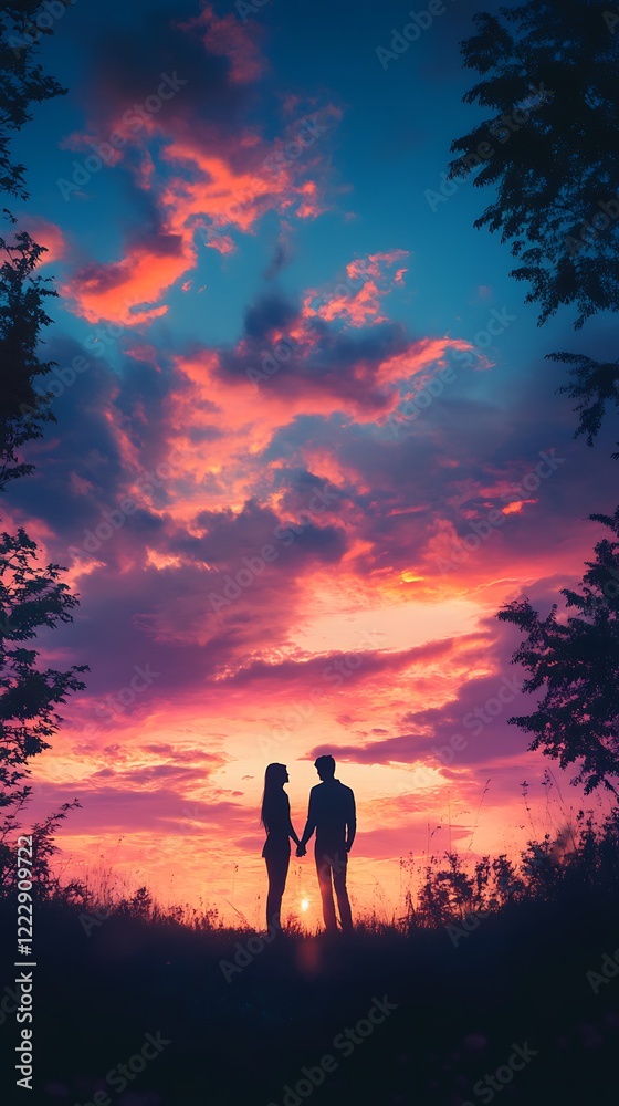 Couples Silhouettes and Romantic Sunset Valentine's Day Wallpaper Atmosphere Couples Silhouettes and Romantic Sunset Valentine's Day Wallpaper Atmosphere