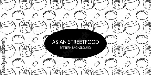 japanese streetfood popular pattern background. sushi background. takoyaki, asian pattern