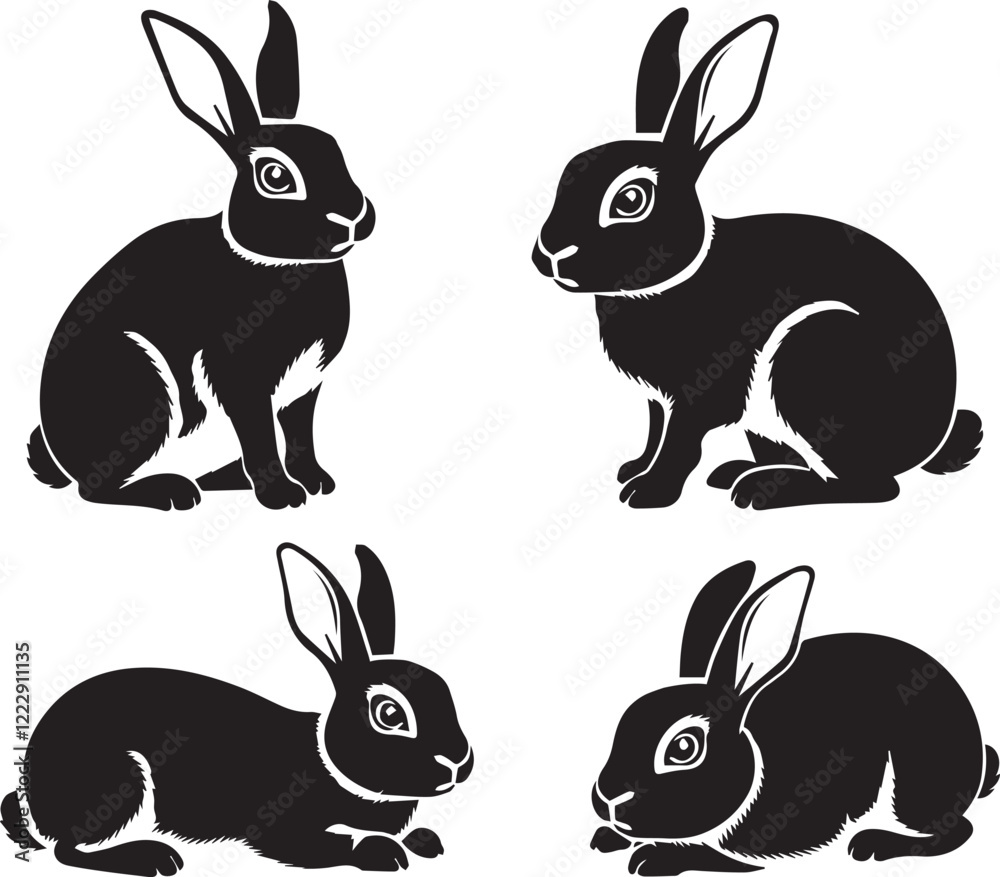 Silhouette of easter bunny set , Happy easter day vector elements Silhouette of easter bunny set , Happy easter day vector elements