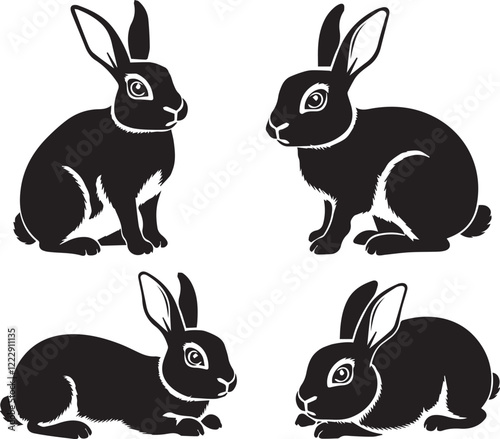 Silhouette of easter bunny set , Happy easter day vector elements
