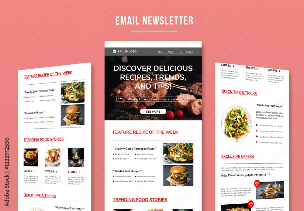 foodie email template | unlayer Images High Quality... Food Email News Letter Layout Stock Template | Adobe Stock