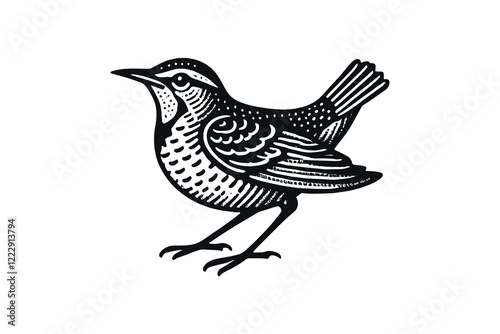 Simple black flat vintage engraving of a Western Meadowlark