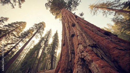 Vintage Girth: Majestic Redwood's Imposing Trunk, Rustic Forest Photography
