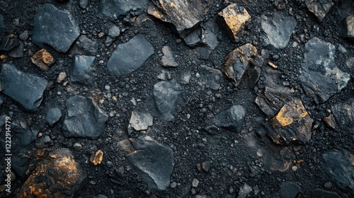 Wallpaper Mural Close up of textured asphalt gravel stone pavement with dark tones and space for text or graphic overlay in a construction or road context Torontodigital.ca