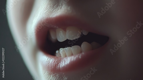 Child's mouth with a missing tooth showcasing a gap ideal for dental health discussions and educational content on oral care. photo