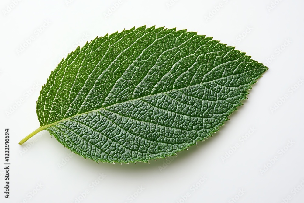 Fototapeta premium Close-up of a textured green leaf showcasing its intricate vein patterns.