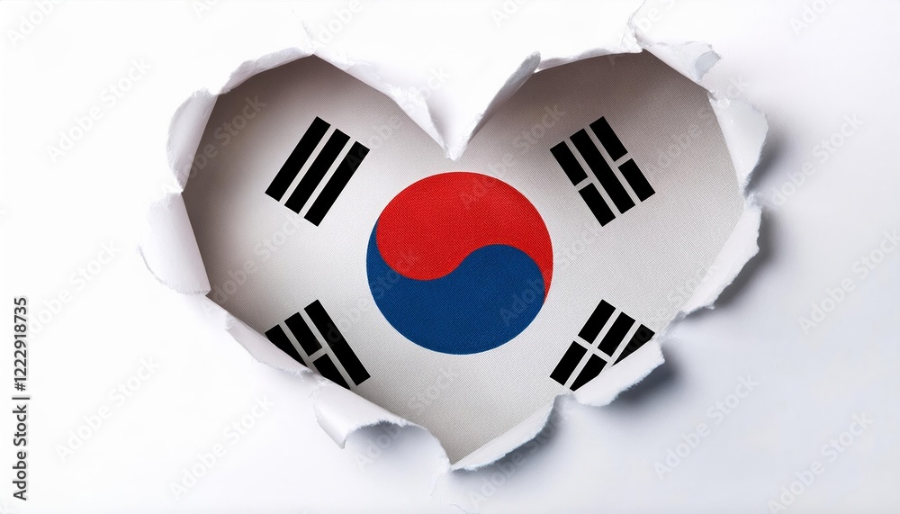 Korean flag in heart shape with torn paper design. Korean flag in heart shape with torn paper design.