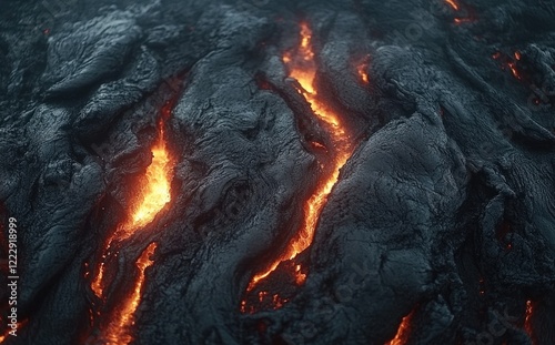 Hot lava flow: radiant background, molten wallpaper, blazing banner, fiery template, glowing surface, intense design, dynamic texture, volcanic heat, flowing glow, fiery stream, molten pattern. photo