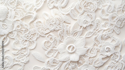 Delicate lace texture of a wedding dress with intricate floral patterns and ample blank space for personalized text or branding.