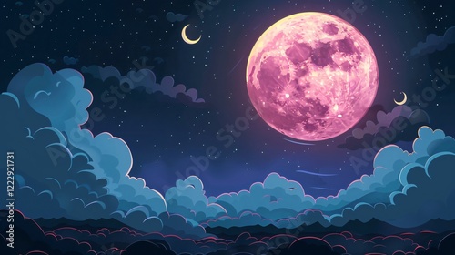 Moon and Dark Clouds Night Sky Decorative Elements