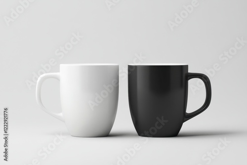 White and Black Coffee Mugs on Minimalistic Background