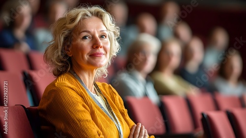 Warm Expression of a Woman in a Theater or Conference Setting