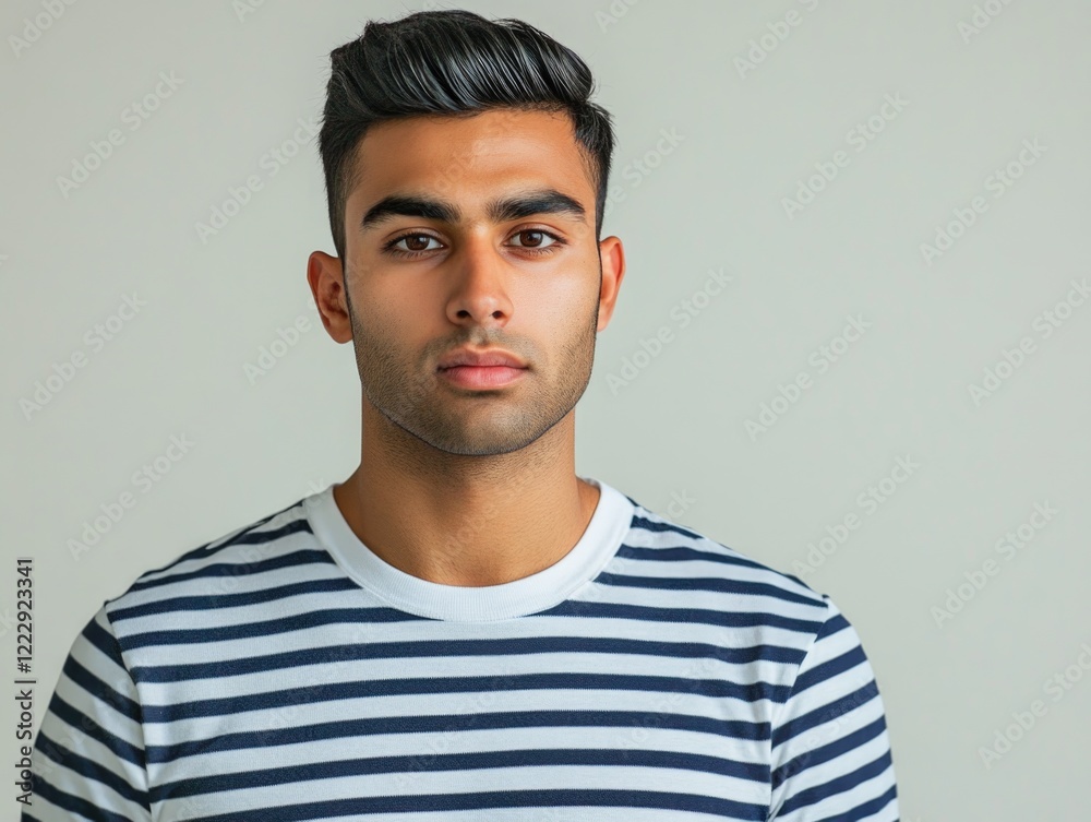 Man in Striped T-Shirt Looking Directly Man in Striped T-Shirt Looking Directly