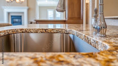 Modern undermount kitchen sink with stylish granite countertop details and spacious area for text in elegant home setting photo