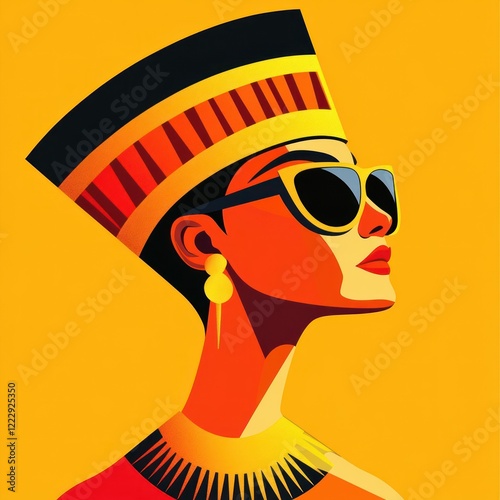 A stylized portrait of an Egyptian queen wearing sunglasses
