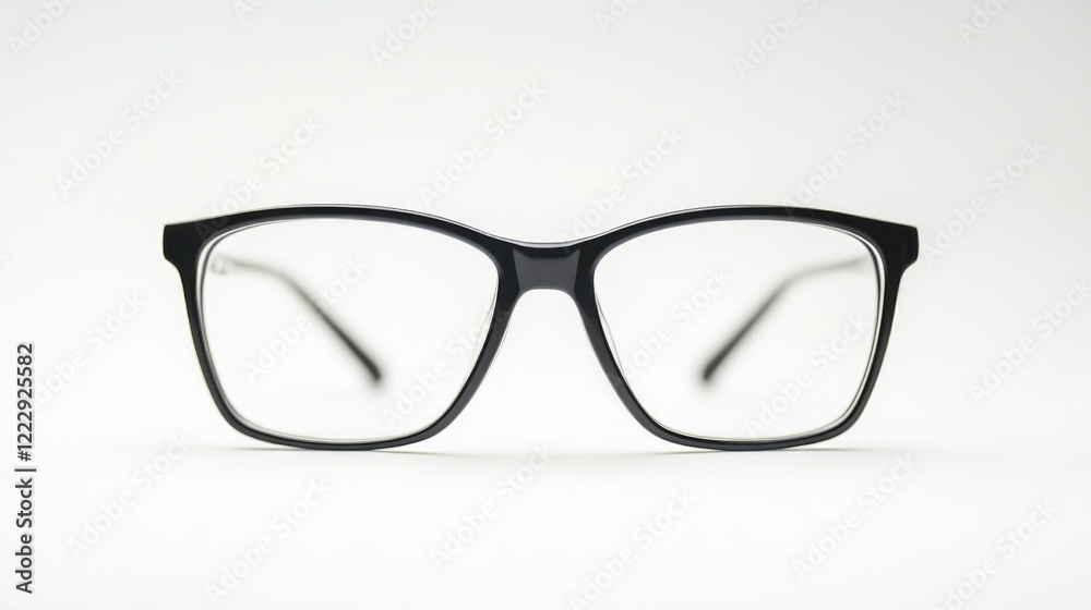 Black frame glasses on a white background with empty space for text and design elements suitable for optical or fashion marketing Black frame glasses on a white background with empty space for text and design elements suitable for optical or fashion marketing