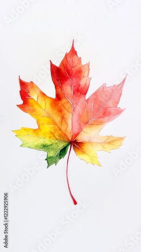 Autumnal Maple Leaf Watercolor Painting - Vibrant Colors of Fall Nature photo