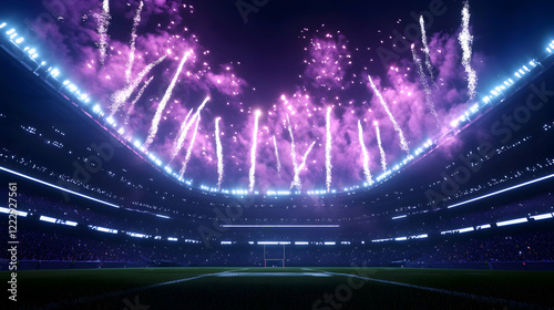 Exciting football match celebration stadium sports event nighttime spectacular fireworks display