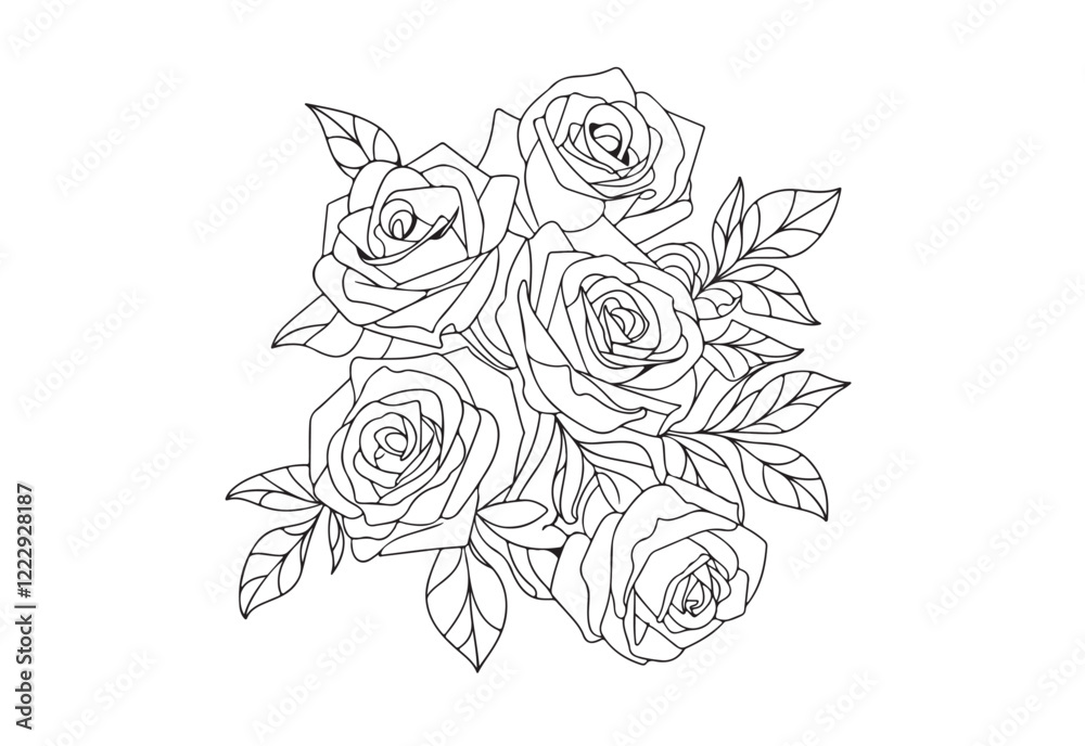 Rose flower bouquet line drawing vector Rose flower bouquet line drawing vector