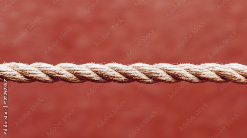 Close Up of Twisted Rope on a Red Background with Blank Space for Text or Graphics in a Professional Setting