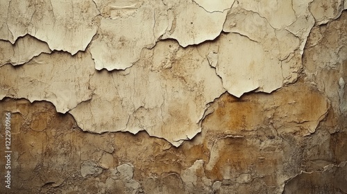 Aged plaster wall texture with peeling layers and warm tones ideal for background use or creative design projects.