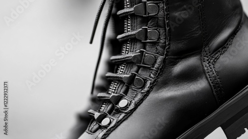 Combat Boot with Zipper Design for Quick Fastening and Toning Control Featuring Empty Space for Custom Text and Branding photo