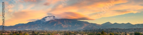 Captivating Panoramic View of Mount Diablo, California with Setting Sun and Clouds in the Skyline