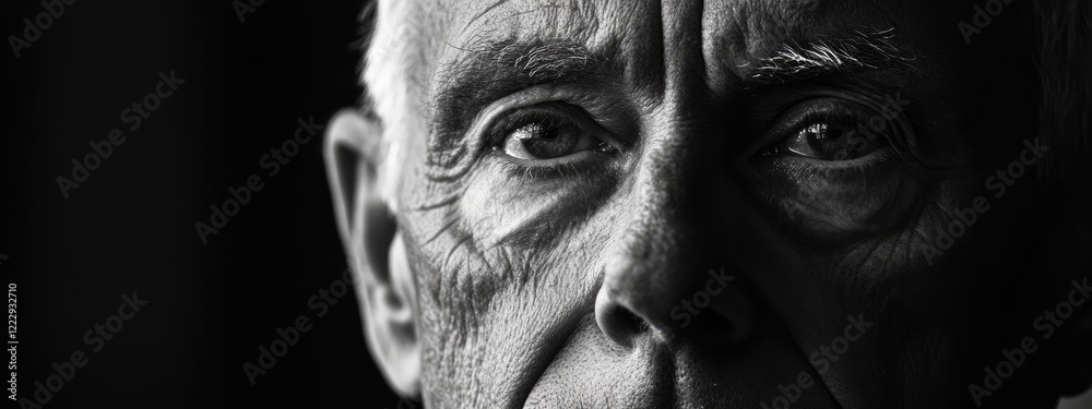 Dramatic Black and White Close Up Portrait of Senior Man with Expressive Features and Empty Space for Your Text or Message Dramatic Black and White Close Up Portrait of Senior Man with Expressive Features and Empty Space for Your Text or Message