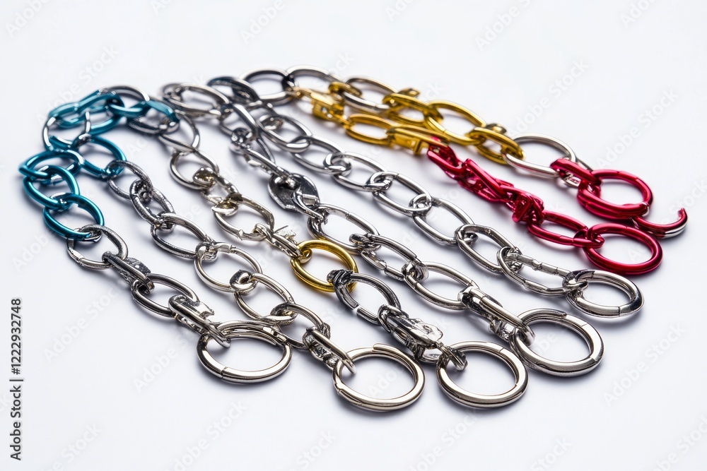 Obraz premium A Collection of Vibrant Metal Chains with Intricate Rings and Links. A Stunning Display of Industrial Design