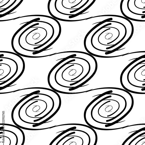 Seamless background black and white. Abstract pattern of rounded repeating lines