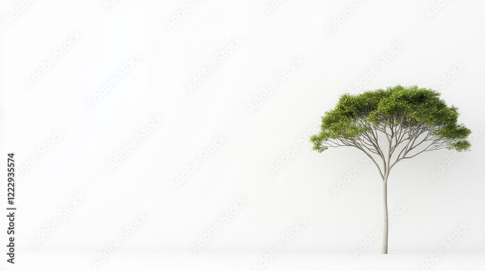 Fototapeta premium Elegant tree stands alone against minimalistic white background,
