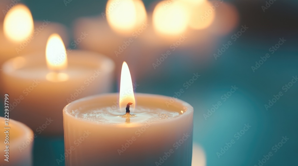 Closeup of glowing Hanukkah candles in menorah with soft focus background and ample space for text or festive message Closeup of glowing Hanukkah candles in menorah with soft focus background and ample space for text or festive message