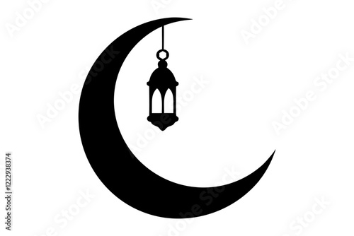 Ramadan moon with lantern silhouette vector illustration