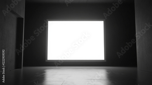 Modern Minimalist Dark Room Bright White Square Light Panel Abstract Interior Design Background Wall