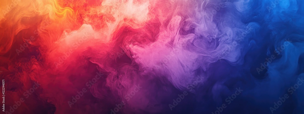 Fototapeta premium Colorful swirling smoke effect background with dramatic hues and ample empty space for text insertion and graphic designs