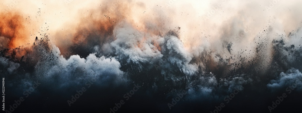 Dramatic volcanic eruption with ash clouds and gases creating an atmospheric backdrop for text or visual projects Dramatic volcanic eruption with ash clouds and gases creating an atmospheric backdrop for text or visual projects