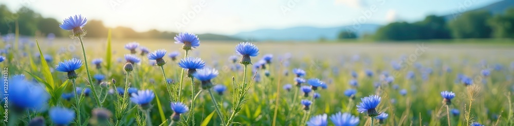 a field of blue prickle flowers swaying in the wind, breeze, wildflower a field of blue prickle flowers swaying in the wind, breeze, wildflower