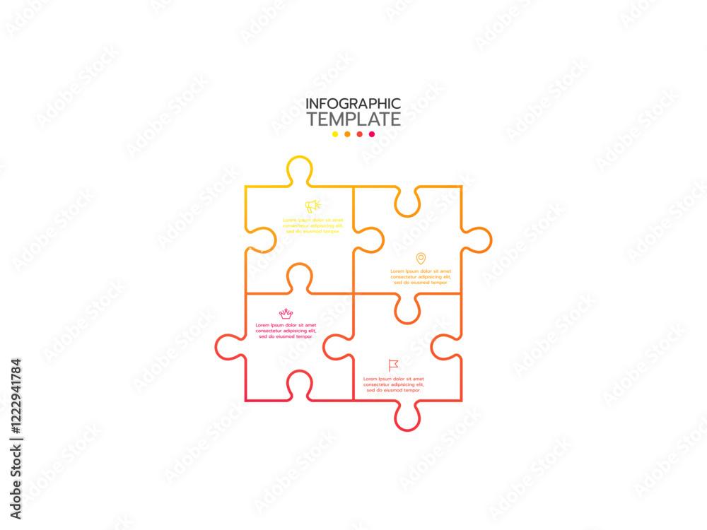 Puzzle infographic with four piece business presentation. Circle infograph. 4 Step puzzle round process diagram. Puzzle infographic with four piece business presentation. Circle infograph. 4 Step puzzle round process diagram.