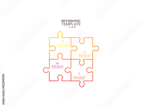 Puzzle infographic with four piece business presentation. Circle infograph. 4 Step puzzle round process diagram.