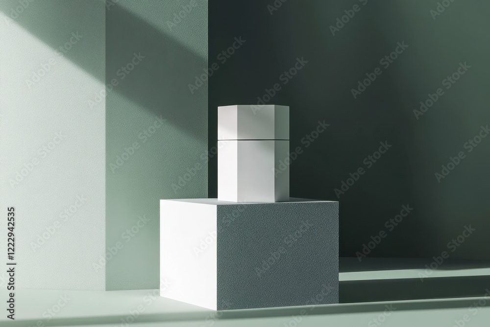 custom made wallpaper toronto digitalMinimalist White Box on Geometric Green Background in Soft Lighting