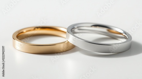 Elegant close-up of gold and silver wedding bands against a minimalist background ideal for showcasing love and commitment themes.