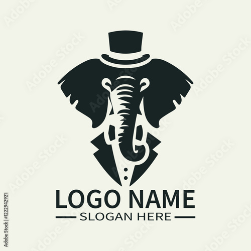 Gentleman Elephant Logo Design, Sophisticated Elephant Logo, Elegant Pachyderm Logo, Luxury Brand Elephant Logo, Vintage Elephant Logo