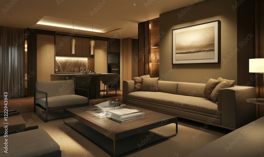 Modern living room interior design, concept using Pantone's 2025 colour of the year Mocha Mousse Modern living room interior design, concept using Pantone's 2025 colour of the year Mocha Mousse