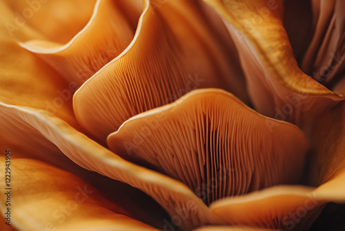 Close-up of oyster mushrooms, focusing on their texture and shape.
