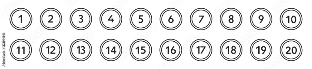 Bullet Points icon set in line style, Simple round numbers in flat style, Set of 1-20 numbers simple black symbol sign for apps, UI, and website, vector illustration Bullet Points icon set in line style, Simple round numbers in flat style, Set of 1-20 numbers simple black symbol sign for apps, UI, and website, vector illustration