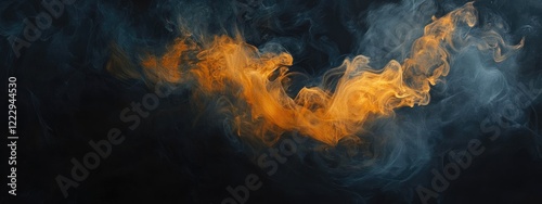 Dynamic orange fire flames and swirling smoke on a dark background creating an empty space perfect for text overlay or graphic design.