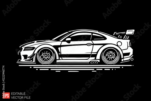 Sport Car Black and white silhouette Illustration vector design